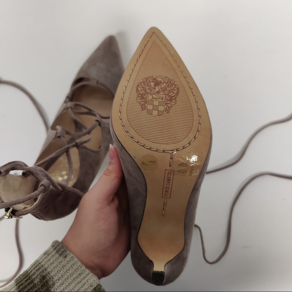 NWT: Vince Camuto Beige Suede Lace Up Pumps - Picture 7 of 10